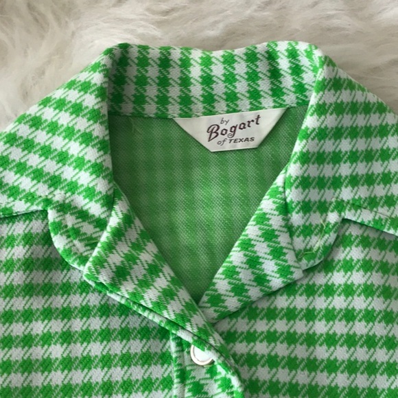 COVintage Bogart of Texas button down shirt pocket green white checkered medium - Picture 8 of 9